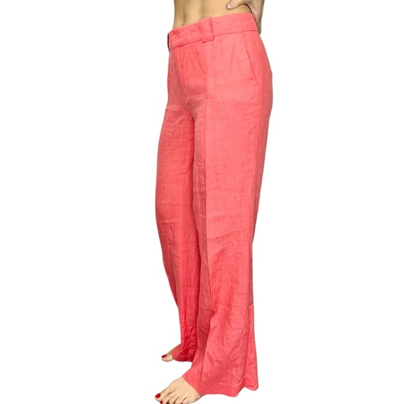 Zara Pants - Zara 100% linen coral watermelon pink tailored straight wide leg trousers 10